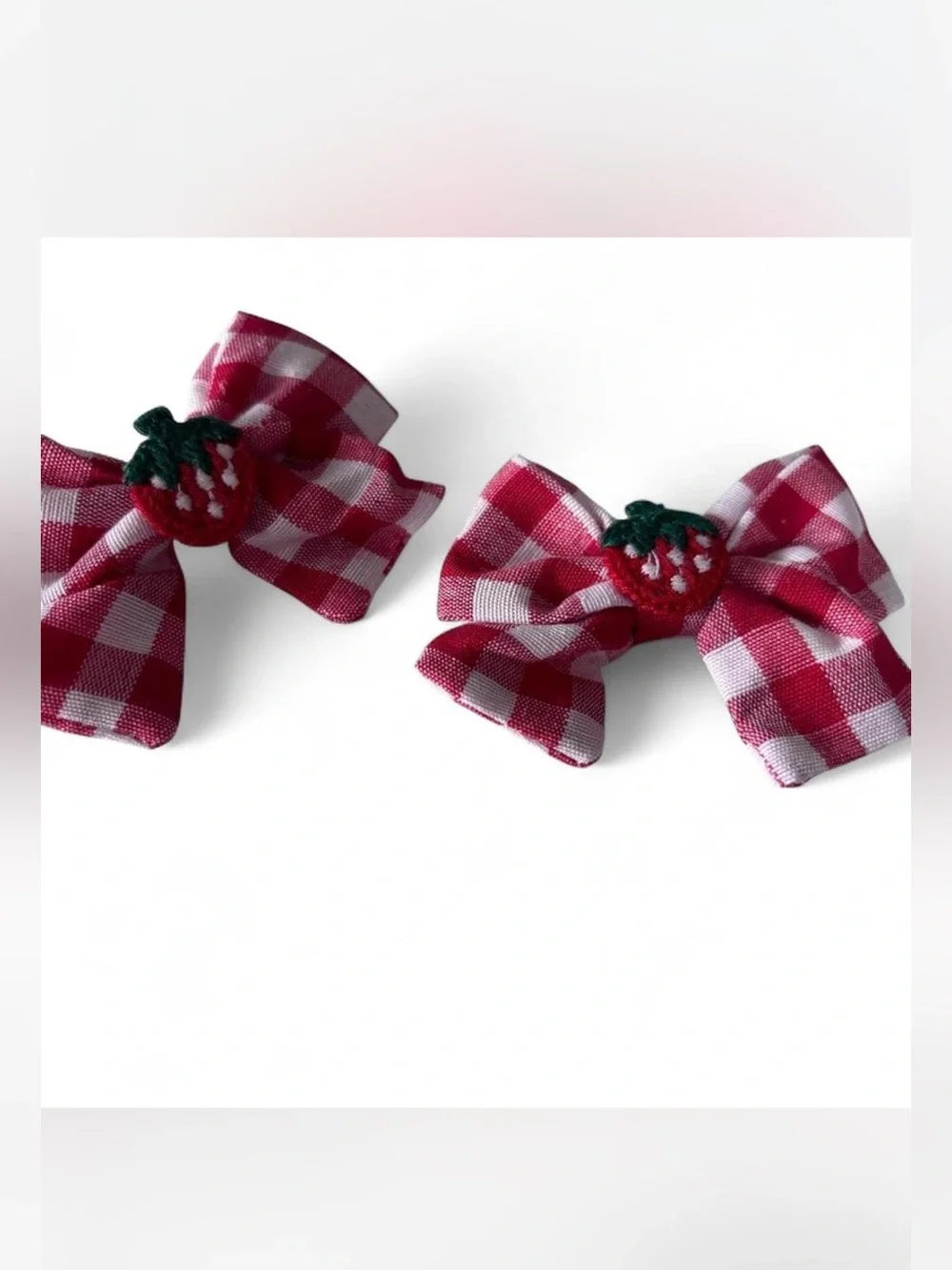 Red Gingham Strawberry Bow‎ Hair Clips Set